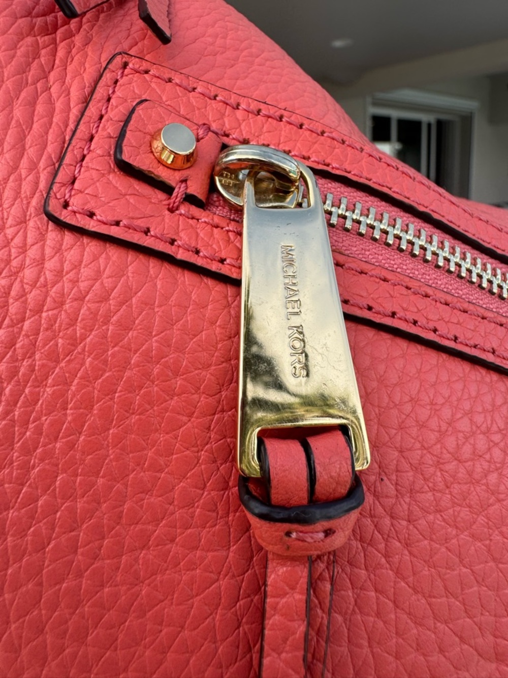 Michael Kors Rhea Coral Orange Pebbled Leather Hobo with Gold Hardware - Picture 14 of 15